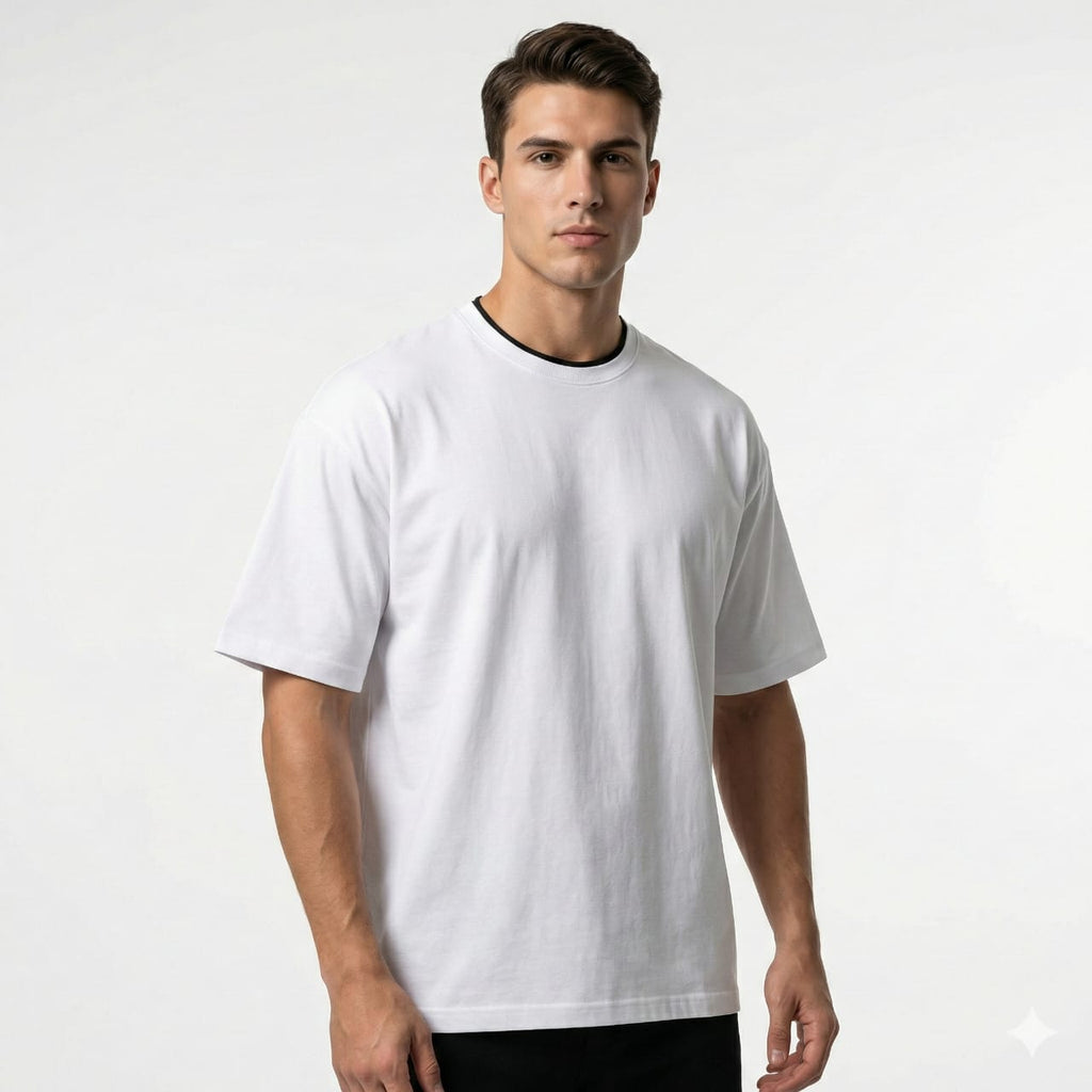Bulk Baggy Fit Drop shoulder T-Shirts | White | Round Neck, Pure Cotton, Bio Wash |