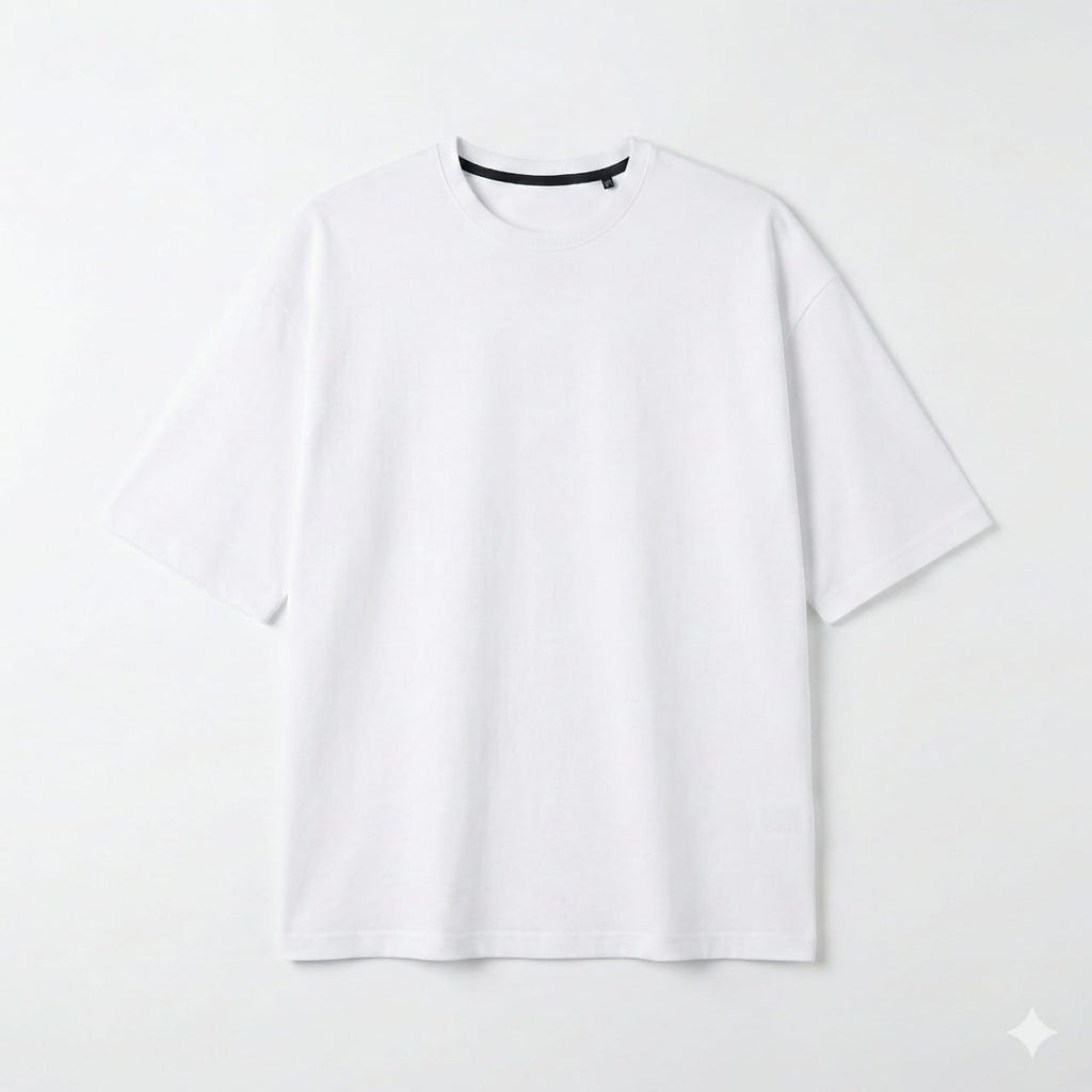Bulk Baggy Fit Drop shoulder T-Shirts | White | Round Neck, Pure Cotton, Bio Wash |