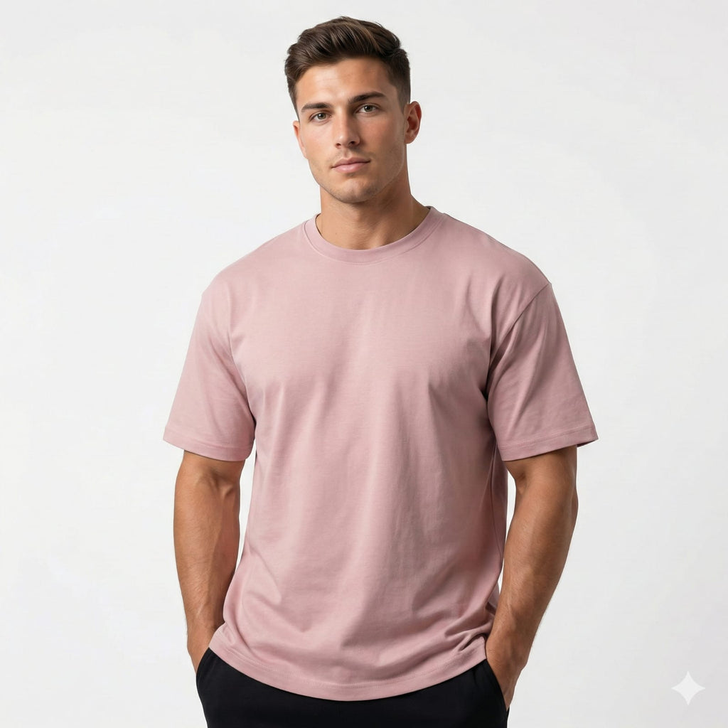 Bulk Baggy Fit Drop shoulder T-Shirts | Pink | Round Neck, Pure Cotton, Bio Wash |