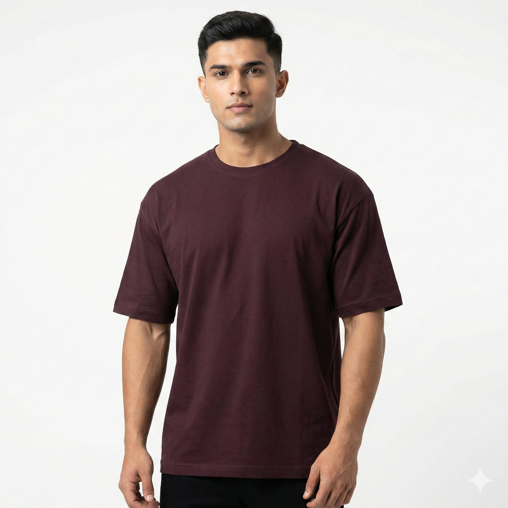 Bulk Baggy Fit Drop shoulder T-Shirts | Maroon | Round Neck, Pure Cotton, Bio Wash |