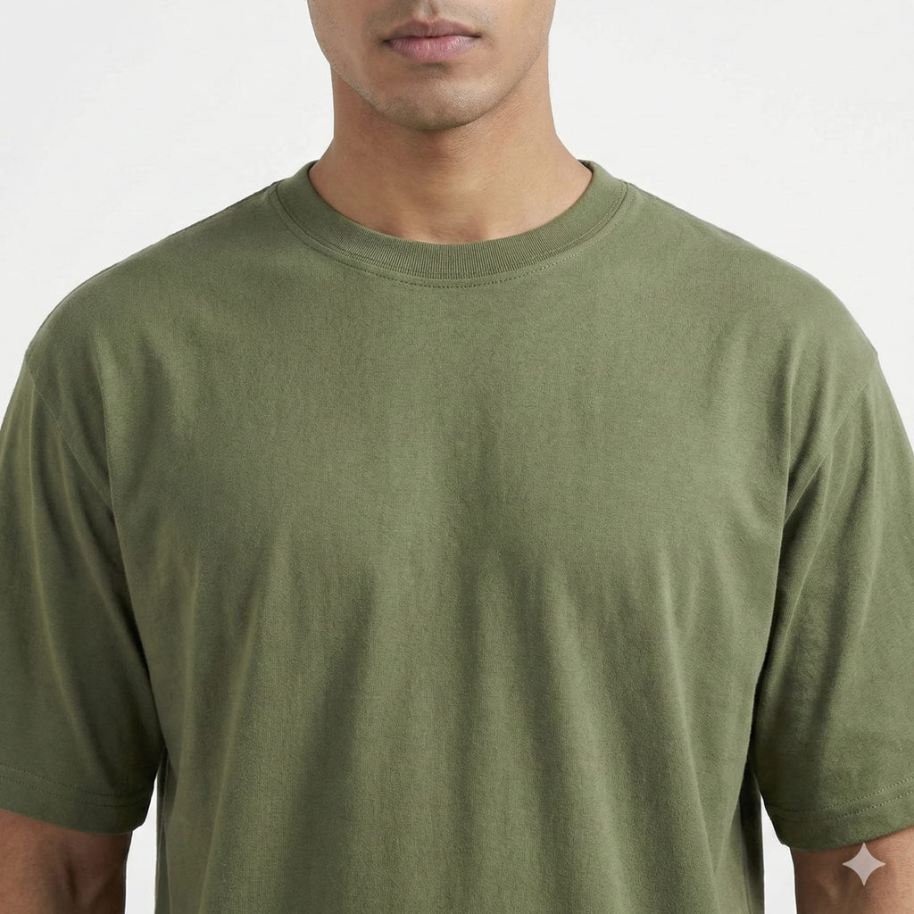 Bulk Baggy Fit Drop shoulder T-Shirts | Olive Green | Round Neck, Pure Cotton, Bio Wash |