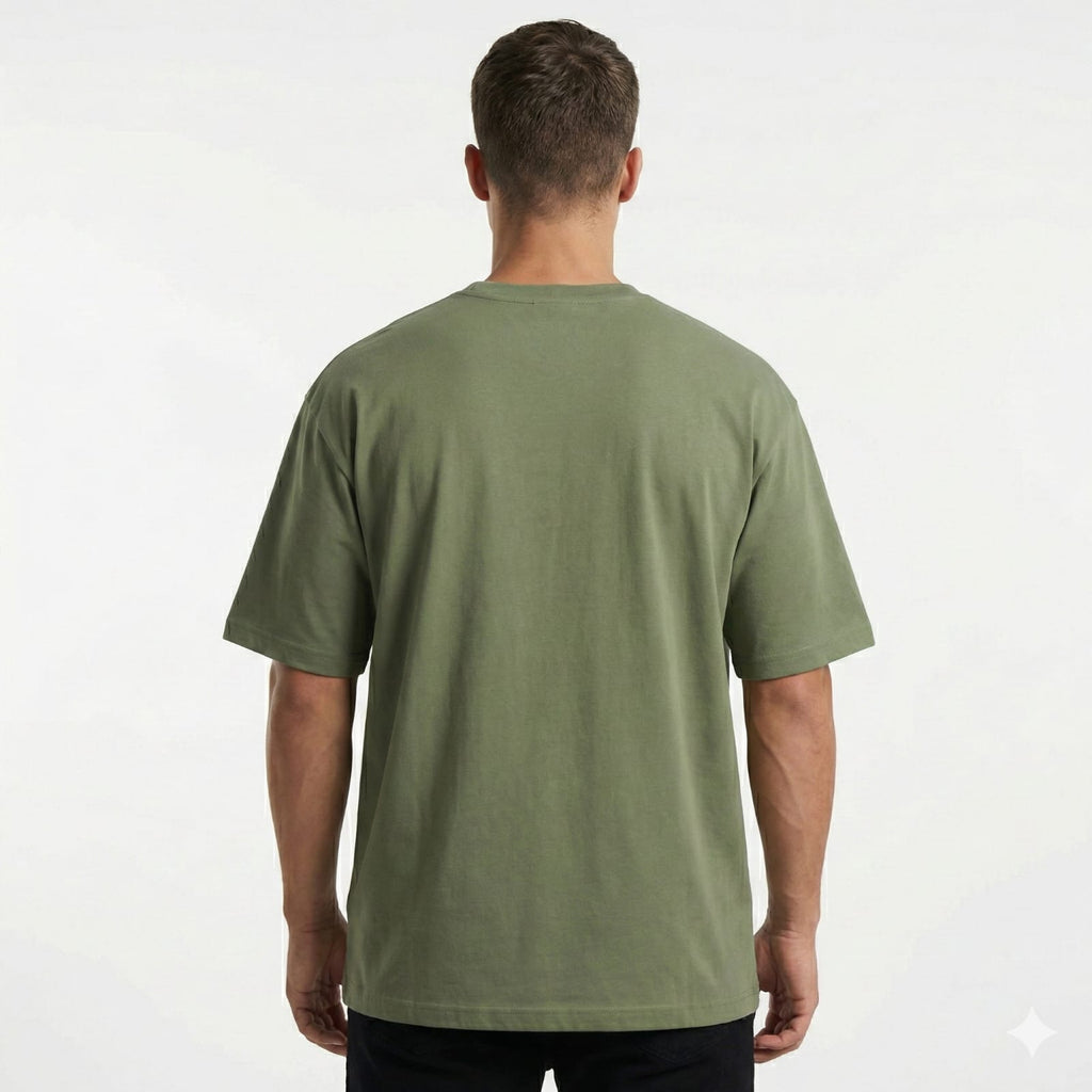 Bulk Baggy Fit Drop shoulder T-Shirts | Olive Green | Round Neck, Pure Cotton, Bio Wash |