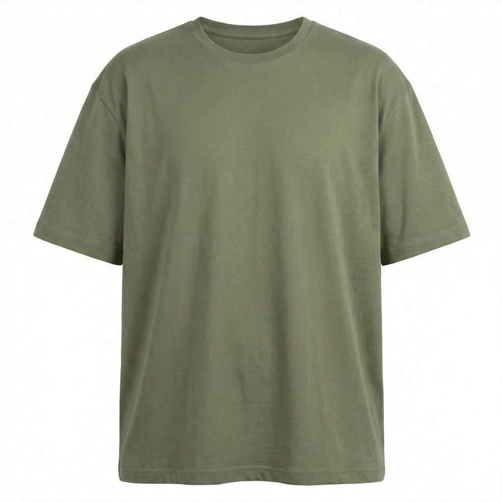 Bulk Baggy Fit Drop shoulder T-Shirts | Olive Green | Round Neck, Pure Cotton, Bio Wash |