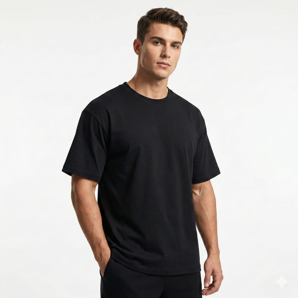 Bulk Baggy Fit Drop shoulder T-Shirts | Black | Round Neck, Pure Cotton, Bio Wash |